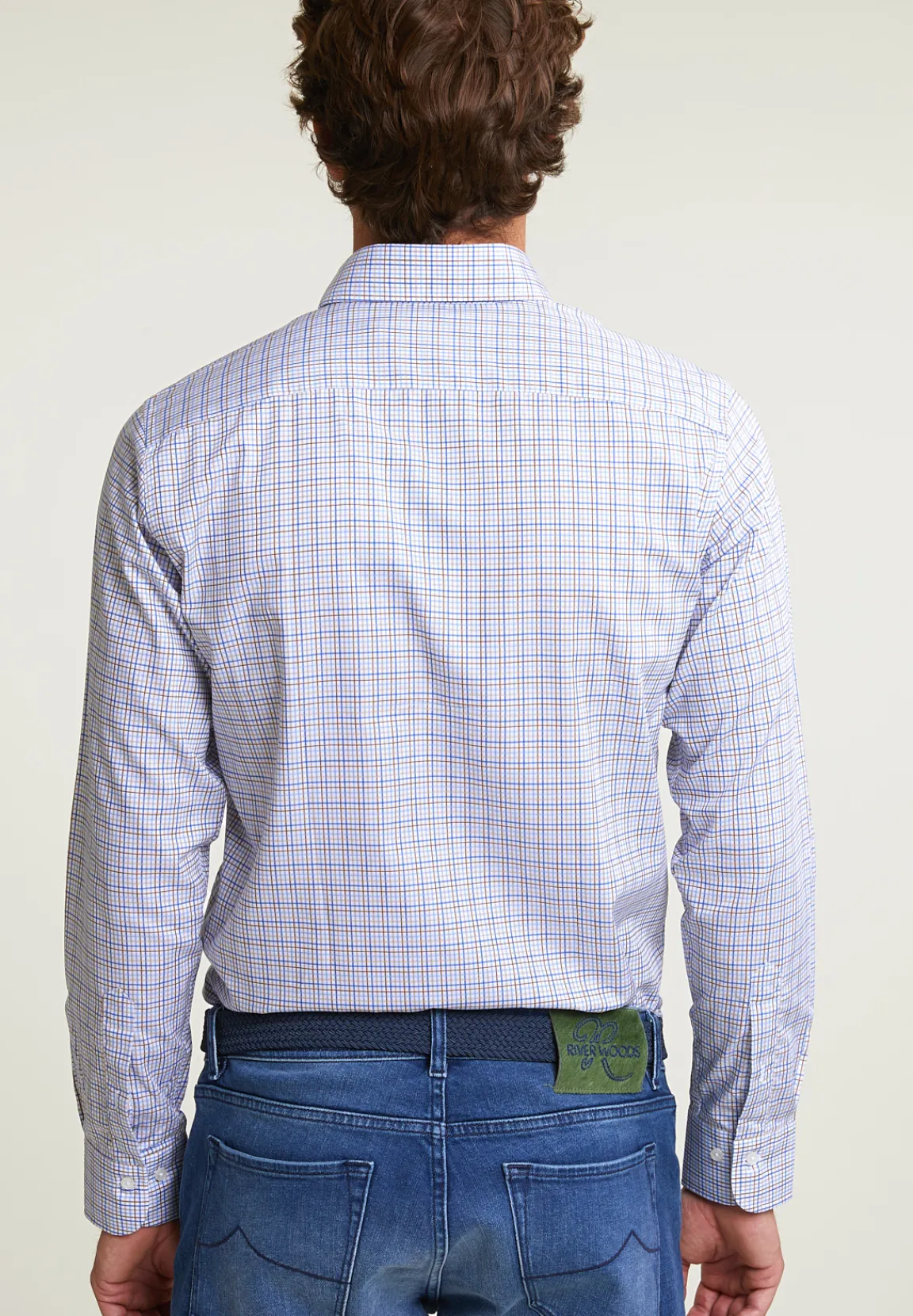 Best River Woods Custom fit geruit hemd blauw/beige -