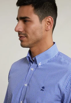 Sale River Woods Custom fit geruit hemd blauw/wit -