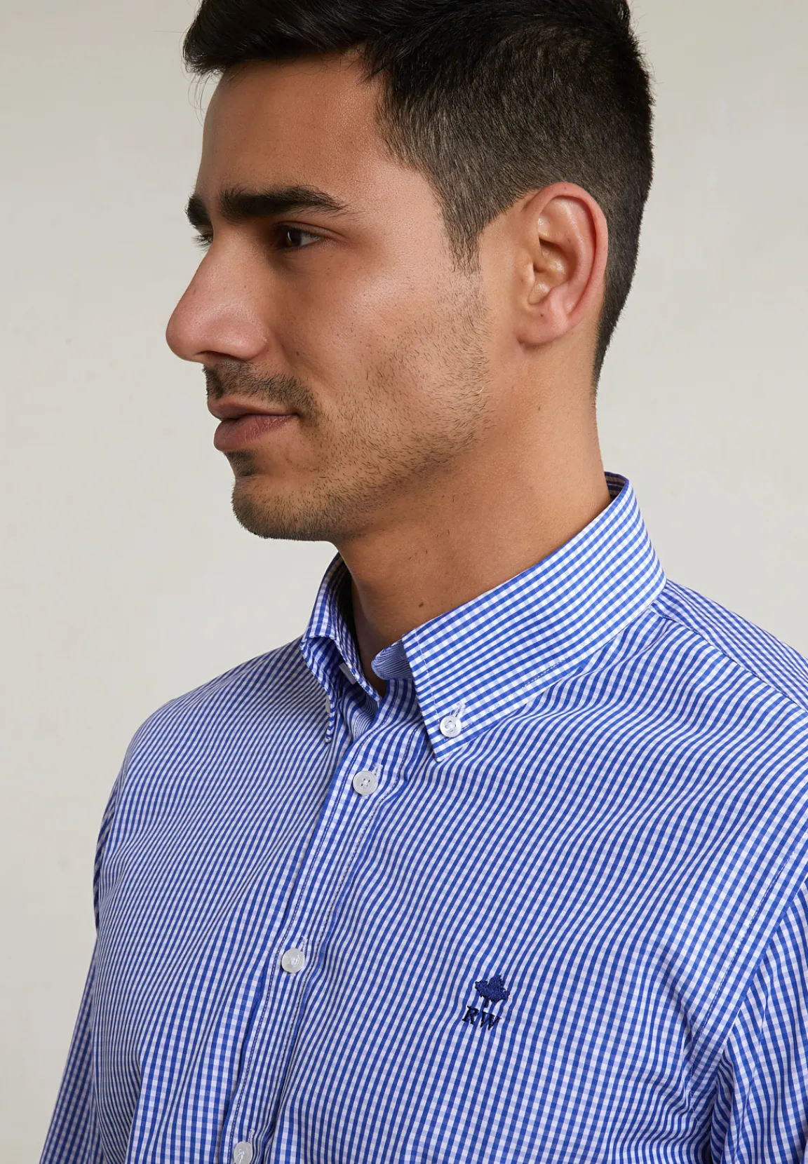 Sale River Woods Custom fit geruit hemd blauw/wit -