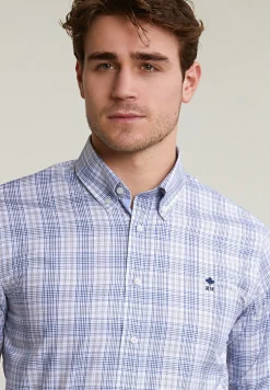 Discount River Woods Custom fit geruit hemd blauw/beige -