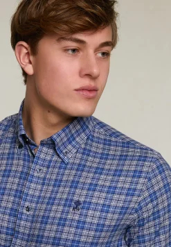 Outlet River Woods Custom fit geruit hemd blauw -