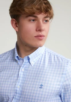 Discount River Woods Custom fit geruit hemd blauw/wit -