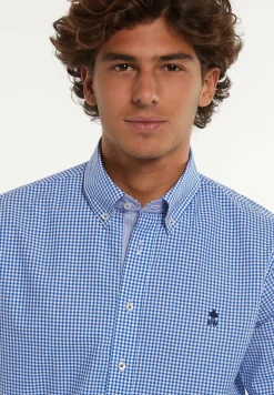 Online River Woods Custom fit geruit hemd blauw/wit -