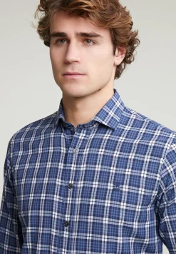 Discount River Woods Custom fit geruit hemd blauw/wit -