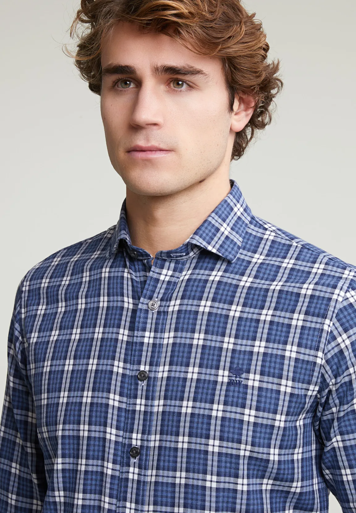 Discount River Woods Custom fit geruit hemd blauw/wit -