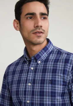 Hot River Woods Custom fit geruit hemd blauw/grijs -
