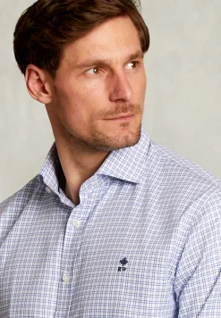 Sale River Woods Custom fit geruit hemd blauw/wit -