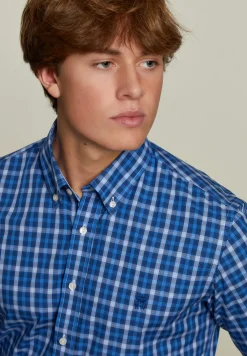 Outlet River Woods Custom fit geruit hemd blauw/wit -