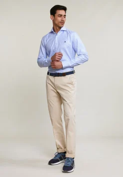 New River Woods Custom fit geruit hemd blauw/wit -