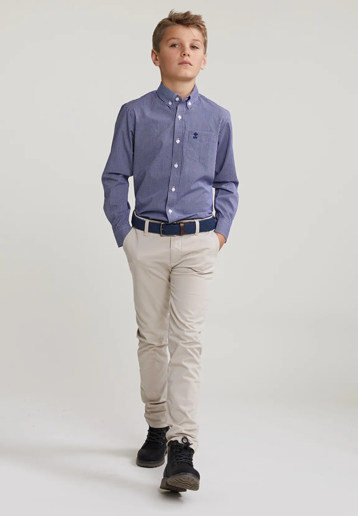 Online River Woods Custom fit geruit hemd blauw/wit -