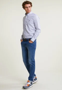 Best River Woods Custom fit geruit hemd blauw/beige -