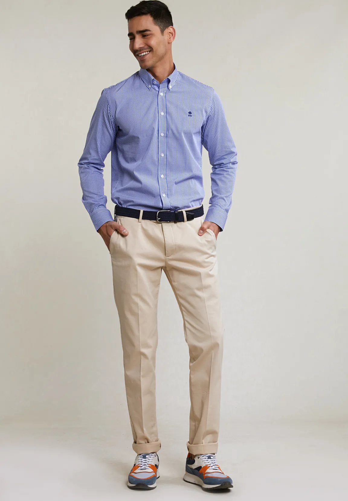 Sale River Woods Custom fit geruit hemd blauw/wit -