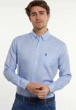 Discount River Woods Custom fit geruit hemd borstzak wit/blauw -