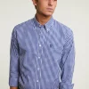 Outlet River Woods Custom fit geruit hemd borstzak blauw/wit -