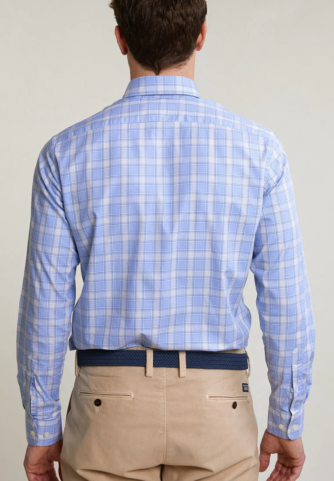 Clearance River Woods Custom fit geruit hemd borstzak beige/blauw -