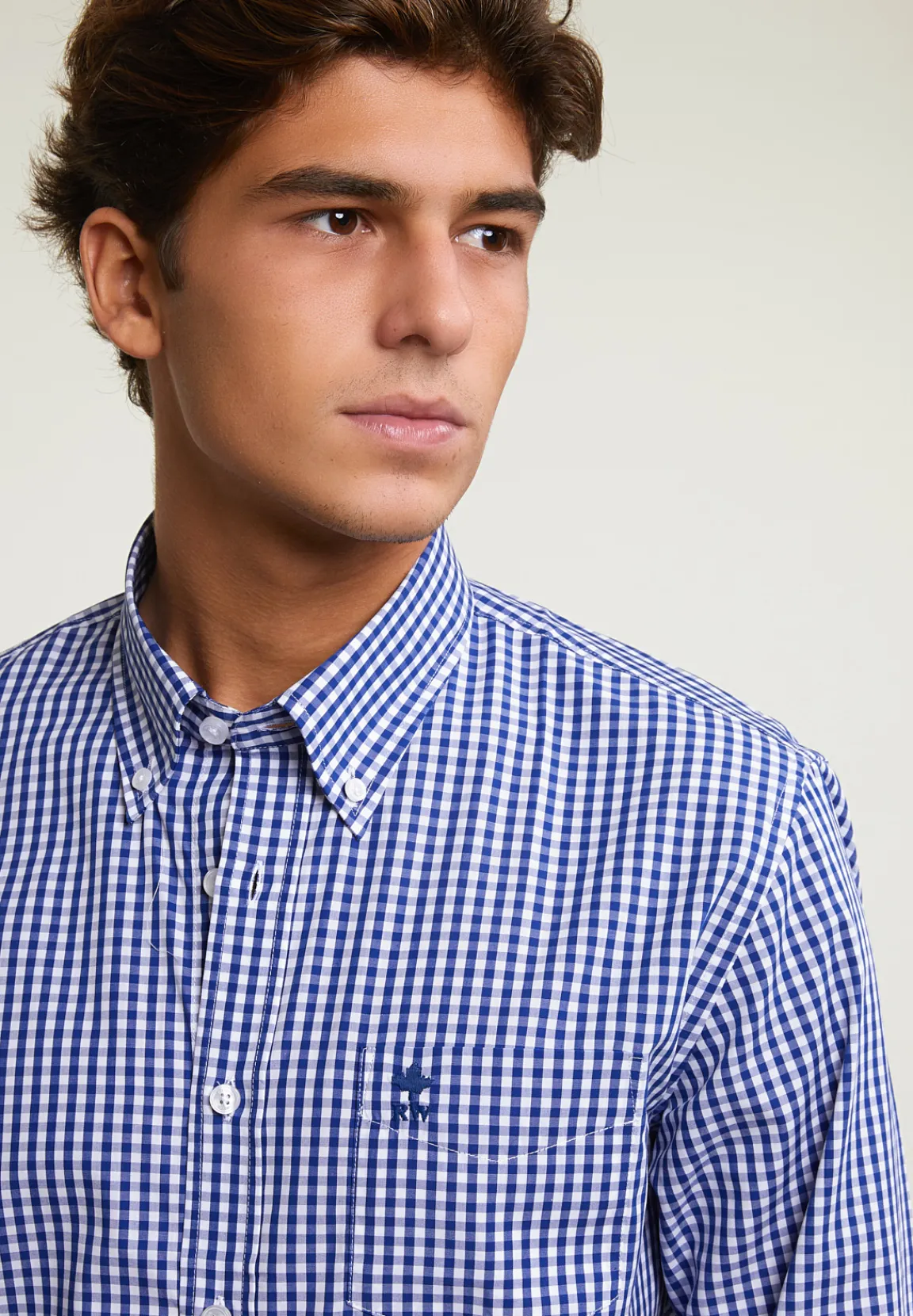 Outlet River Woods Custom fit geruit hemd borstzak blauw/wit -