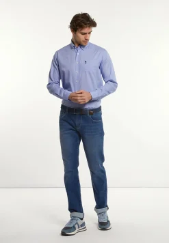 Outlet River Woods Custom fit geruit hemd borstzak blauw/wit -