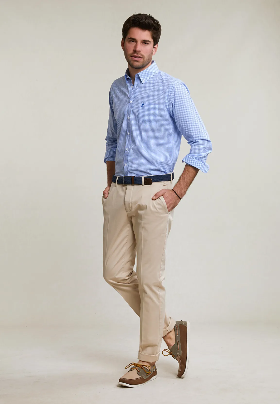 Best River Woods Custom fit geruit hemd borstzak blauw/wit -