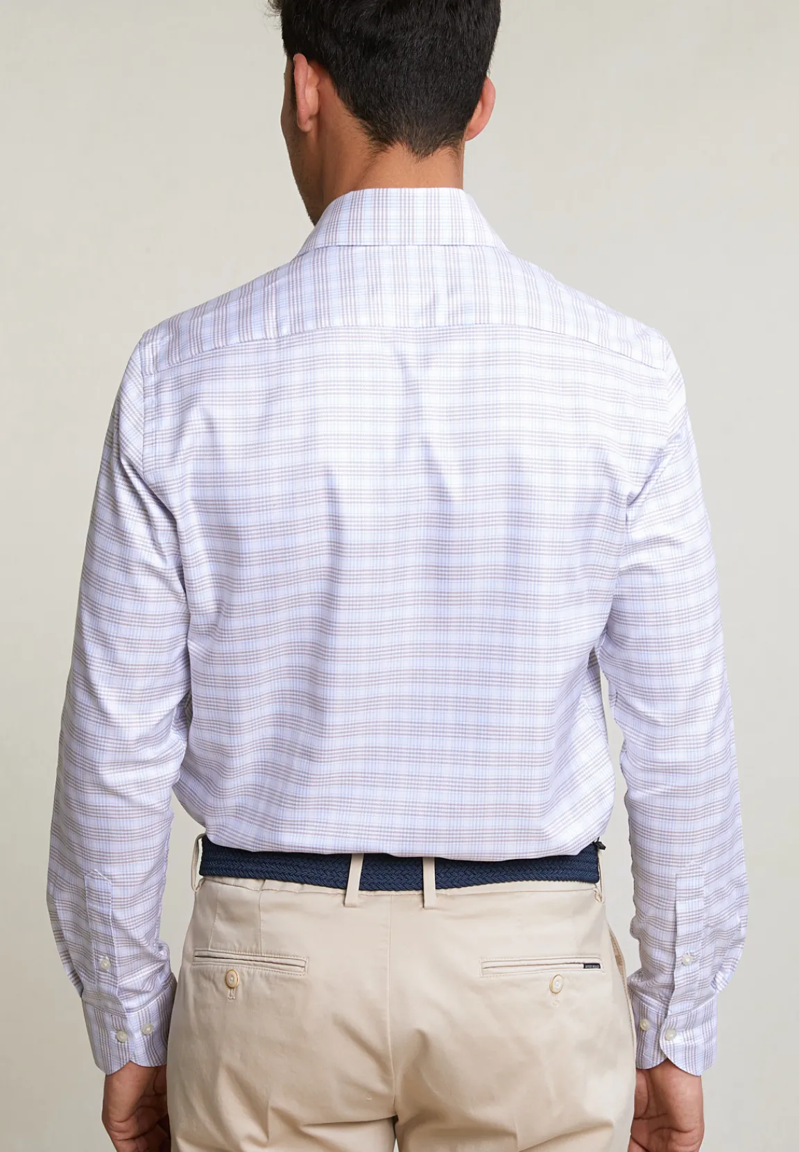 Outlet River Woods Custom fit geruit hemd bruin/wit -