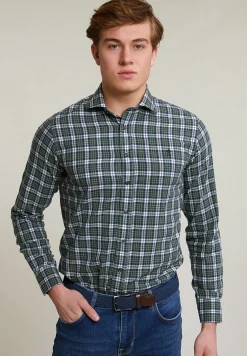 Hot River Woods Custom fit geruit hemd groen/wit -