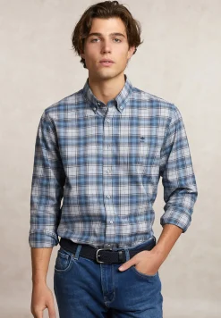 Outlet River Woods Custom fit geruit hemd grijs/blauw -