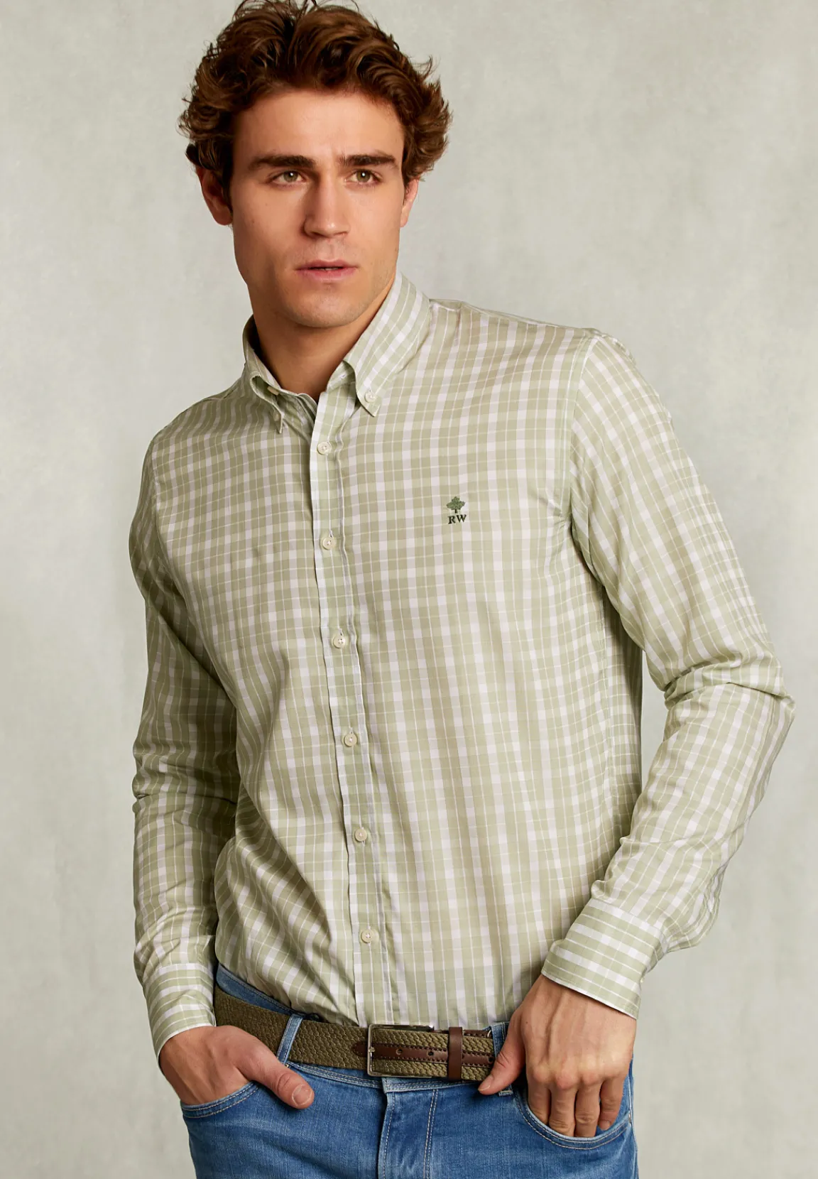 Discount River Woods Custom fit geruit hemd groen/wit -