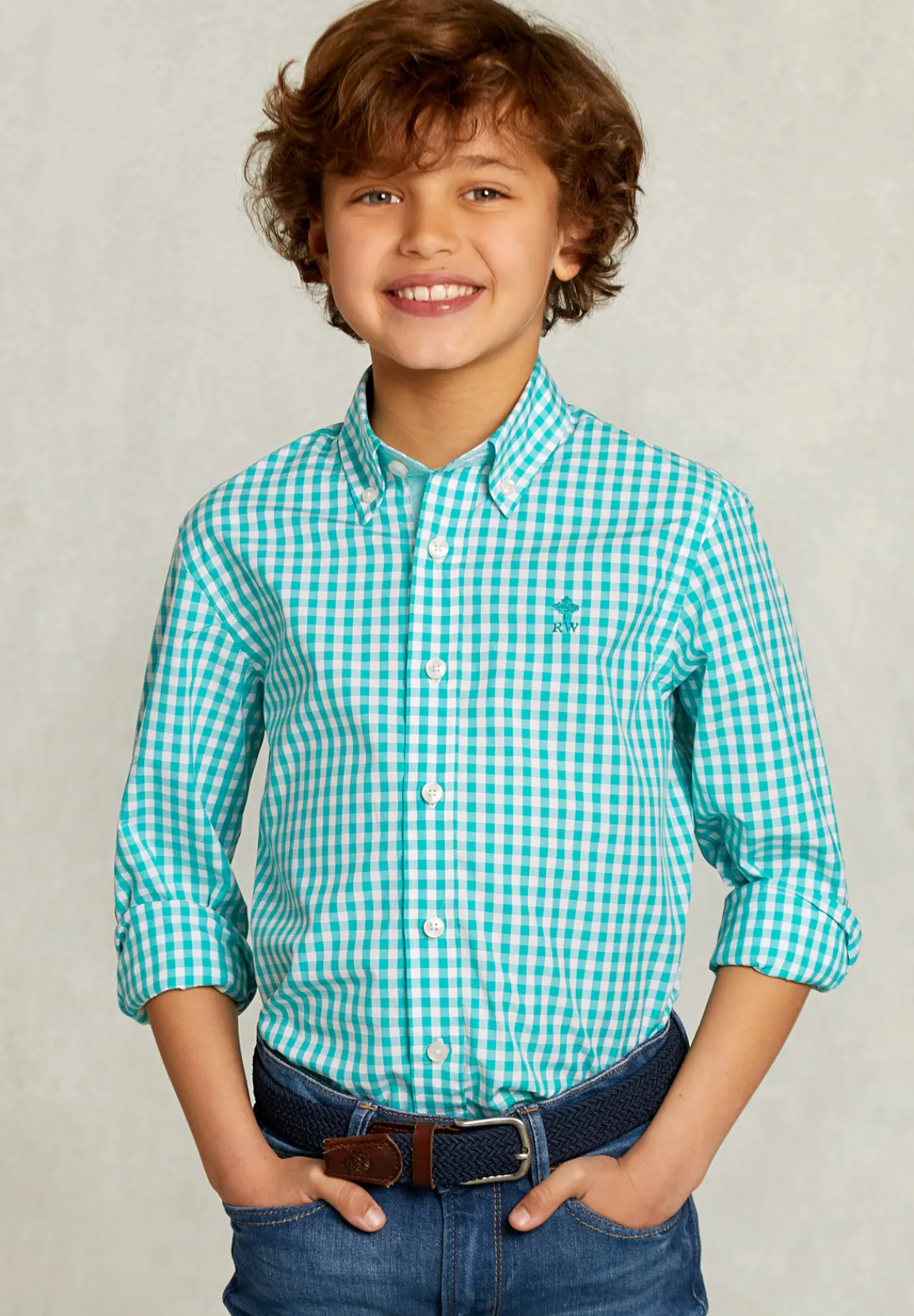 Online River Woods Custom fit geruit hemd groen/wit -