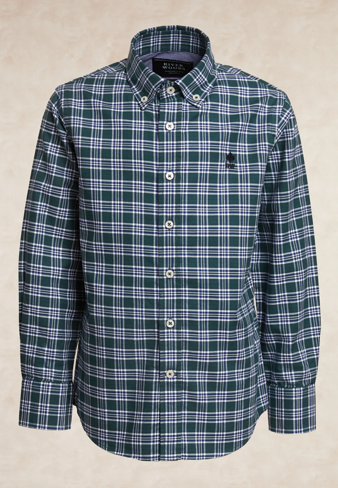 Fashion River Woods Custom fit geruit hemd groen/blauw -