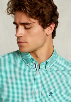 Best River Woods Custom fit geruit hemd groen/wit -