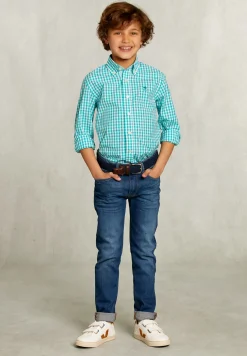 Online River Woods Custom fit geruit hemd groen/wit -