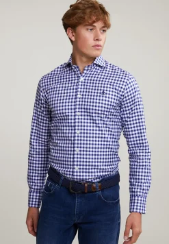 Discount River Woods Custom fit geruit hemd in blauw/wit -
