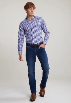 Discount River Woods Custom fit geruit hemd in blauw/wit -