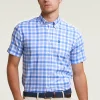 Online River Woods Custom fit geruit hemd korte mouwen blauw/wit -