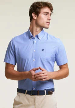 Best River Woods Custom fit geruit hemd korte mouwen blauw/wit -