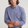 Outlet River Woods Custom fit geruit hemd met zak blauw/oranje -