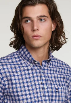 Outlet River Woods Custom fit geruit hemd met zak blauw/oranje -