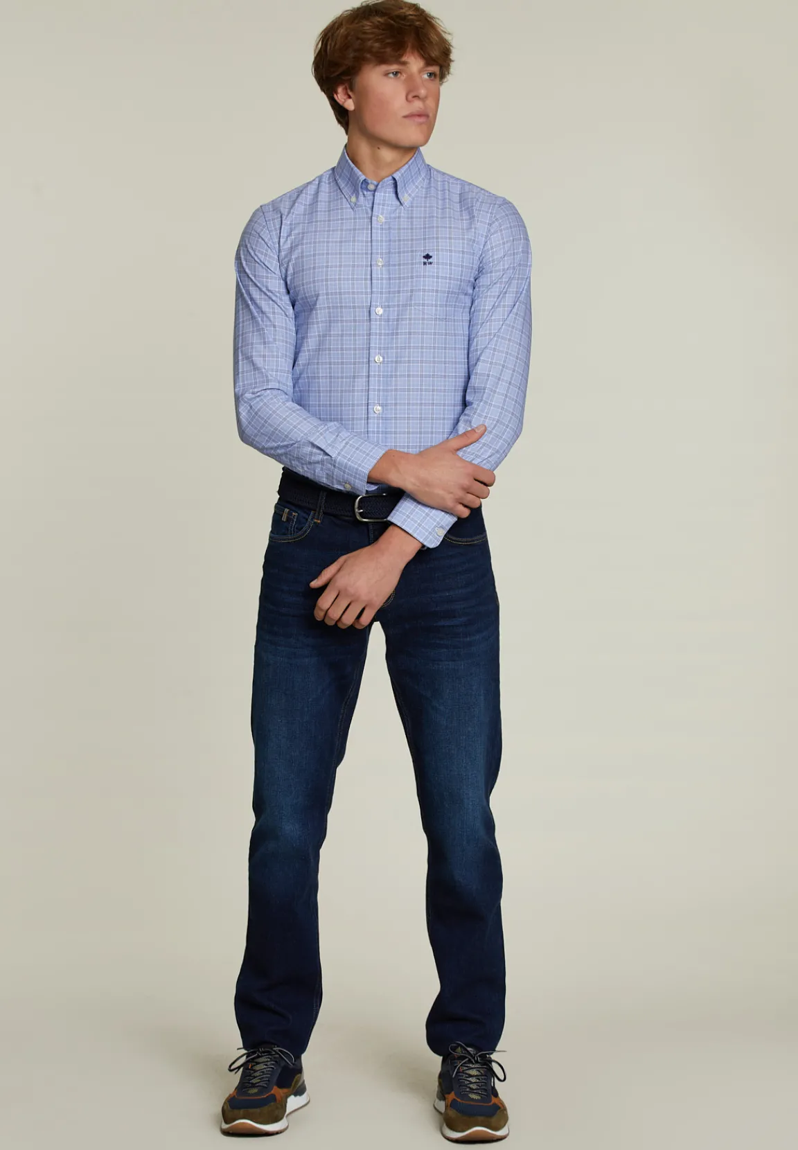 Hot River Woods Custom fit geruit hemd met zak blauw/wit -
