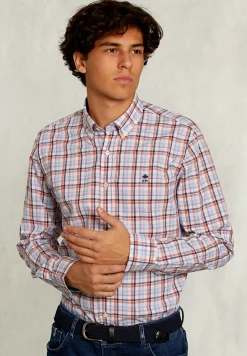 Best River Woods Custom fit geruit hemd oranje/blauw -