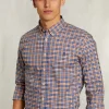 Online River Woods Custom fit geruit hemd oranje/blauw -