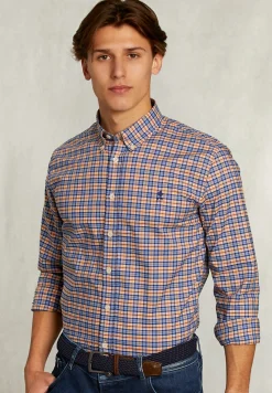 Online River Woods Custom fit geruit hemd oranje/blauw -