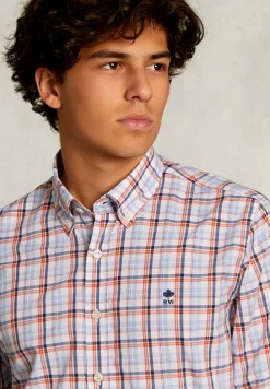 Best River Woods Custom fit geruit hemd oranje/blauw -