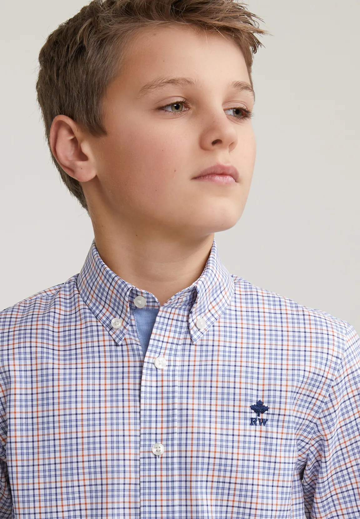 Online River Woods Custom fit geruit hemd oranje/blauw -