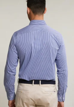 Outlet River Woods Custom fit geruit hemd performance stretch blauw/wit -