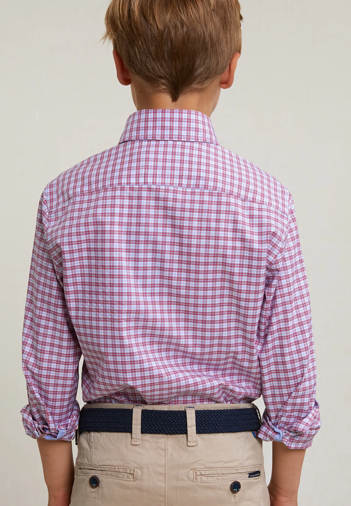 Fashion River Woods Custom fit geruit hemd rood/wit -