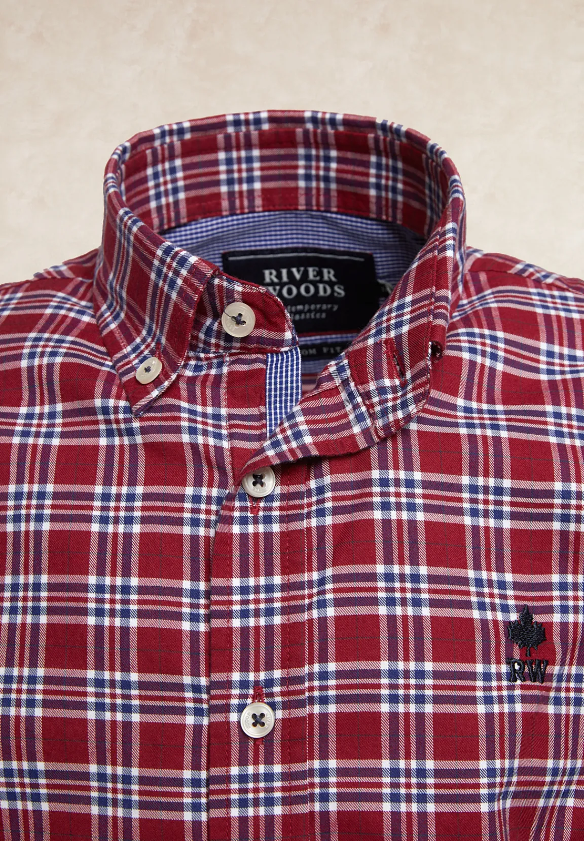 Best River Woods Custom fit geruit hemd rood/blauw -