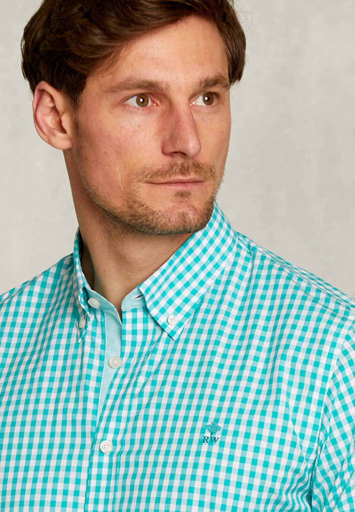 Sale River Woods Custom fit geruit hemd wit/groen -