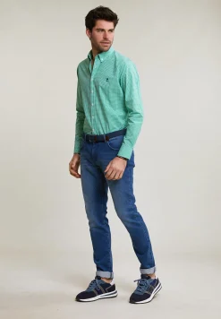 New River Woods Custom fit geruit katoenen hemd groen/wit -