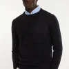 Sale River Woods Custom fit geruite merinotrui ronde hals dark navy -