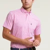 Outlet River Woods Custom fit geruite performance stretch hemd korte mouwen roze/wit -