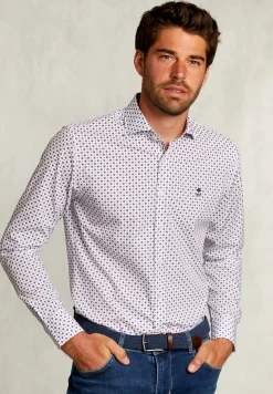 Clearance River Woods Custom fit gestipt hemd blauw/rood -